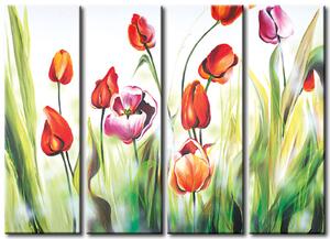 Obraz Květnové květy (4-dílný) - barevné tulipány na něžném pozadí