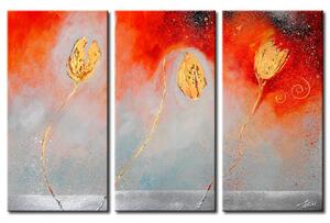 Obraz Probuzení léta (3-dílný) - abstrakce s zlatými tulipány