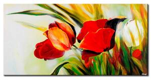 Obraz Schované tulipány (1-dílný) - kompozice s květy a vysokou trávou