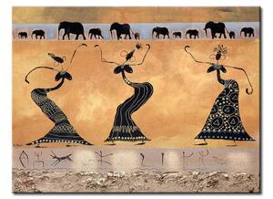 Obraz Tanec (1dílný) - abstrakce s ženami a slony na světlém pozadí