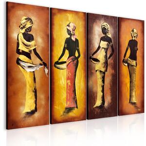 Obraz Africký motiv (4dílný) - ženské postavy na jednotném pozadí