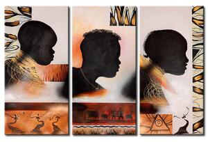 Obraz Tři válečníci (3dílný) - africká abstrakce s postavami