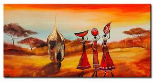 Obraz Africký motiv (1dílný) - tři ženy na pozadí africké přírody