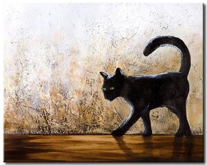 Obraz Zelenooká kočka (1dílný) - šplhající se zvíře na sytém pozadí