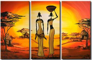 Obraz Na rozcestí (3dílný) - dvě ženy na pozadí africké přírody