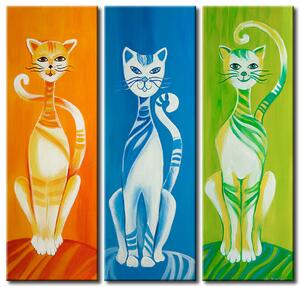 Obraz Barevné kočky (3dílný) - abstrakce se zvířátky pro děti