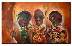 Obraz Hroziví válečníci (1dílný) - africké postavy na hnědém pozadí
