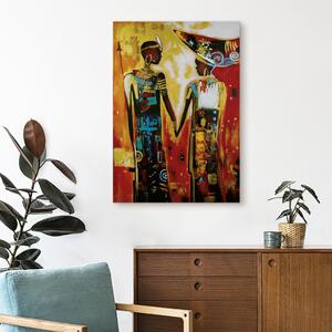 Obraz Africký pár (1dílný) - dvě postavy v pestrobarevných oděvech