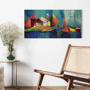 Obraz Fantazie (2dílný) - barevné plachetnice na pozadí v mořských barvách