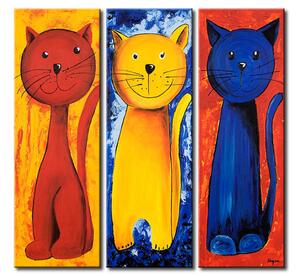 Obraz Veselé kočky (3dílný) - barevná abstrakce s milými zvířátky