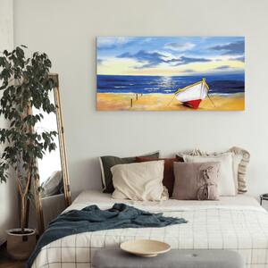 Obraz Člun na pláži (1dílný) - krajina s osamělou lodí na pozadí moře