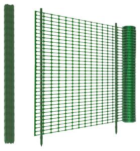Mobilní plastový plot, zelený, rozměry 30 m x 100 cm, včetně 30 sloupků o výšce 115 cm, určený pro použití v zahradě a venku
