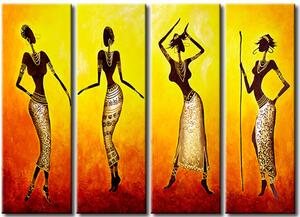 Obraz Tancující postavy žen (4-dílný) - africký rytm siluet