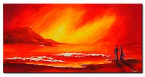 Obraz Abstrakce (1dílný) - krajina s párem na pozadí oranžového moře