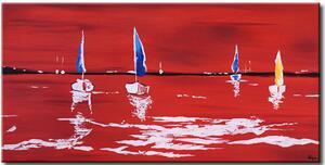 Obraz Červené moře (1dílný) - klidná krajina s barevnými plachetnicemi