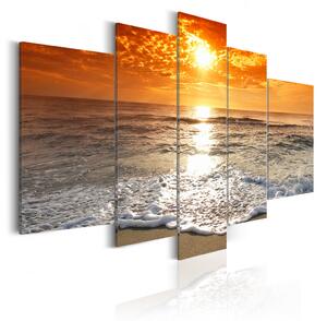 Obraz Vlny přírody (5-dílný) - odraz zapadajícího slunce v moři