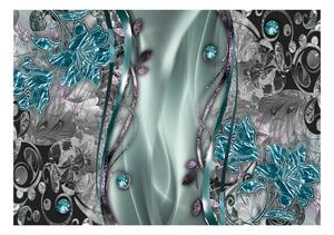 Samolepící fototapeta - Květinová opona (tyrkysová) 98x70
