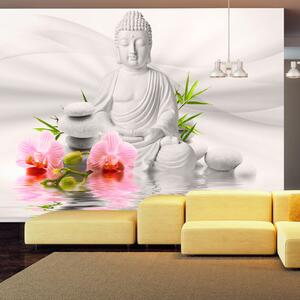 Samolepící fototapeta - Buddha a dvě orchideje 98x70