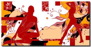 Obraz Zakleté v abstrakci (1-dílný) - siluety žen na pozadí vzorů