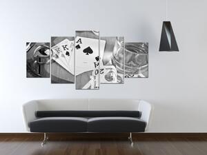 Obraz Pokerová noc (5-dílný) - černobílá zátiší s kartami
