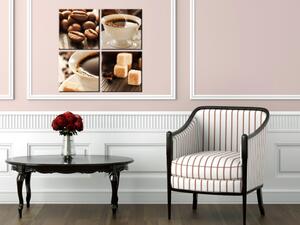 Obraz Motiv kávy (4-dílný) - zátiší s bílou šálkou a zrny kávy