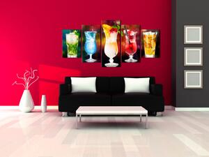 Obraz Drink s deštníkem (5-dílný) - barevné nápoje na rozmazaném pozadí