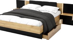 Manželská postel 180 cm Lewell (s čelním rámem) (s úl. prostorem) (craft zlatý + černá)