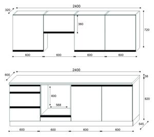 Kuchyňská linka MARINA 240 cm dub craft/lesklá černá