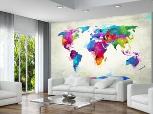 Fototapeta Exploze barev a odstínů - barevná mapa světa s motivem akvarelu
