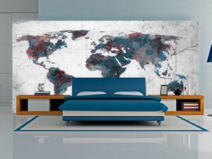Fototapeta Kontinenty - mapa světa v ztlumených barvách na šedém pozadí