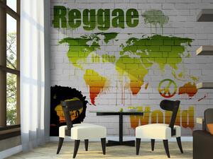 Fototapeta Reggae ve světě - mapa světa na cihle v barvách reggae hudby