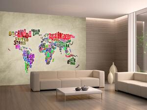 Fototapeta Rozmanité kontinenty - mapa světa s nápisy v angličtině