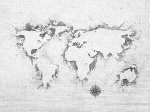 Fototapeta Obrysy kontinentů - mapa světa na šedém