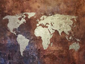 Fototapeta Železné kontinenty - mapa světa v bronzovém provedení s efektem