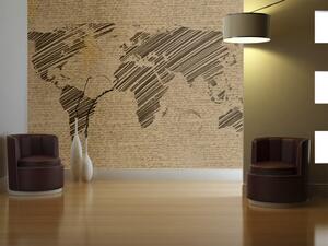 Fototapeta Cestovatelské poznámky - mapa světa mezi nápisy a stopami po kávě