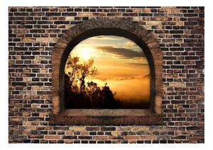 Samolepící fototapeta - Kamenné okno: Ranní mlha 245x175