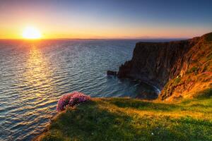 Fototapeta Moherové útesy Irsko - krajina s mořem a skalami při západu slunce