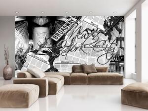 Fototapeta Street art - černobílý mural s nápisy a architekturou New Yorku
