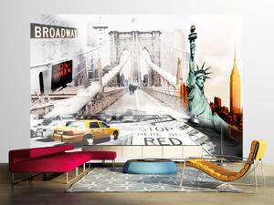 Fototapeta Ulice New Yorku - městská architektura s Sochou svobody a mostem