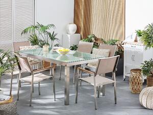 Sada zahradního nábytku stůl s bílou skleněnou deskou 180 x 90 cm 6 béžových židlí GROSSETO