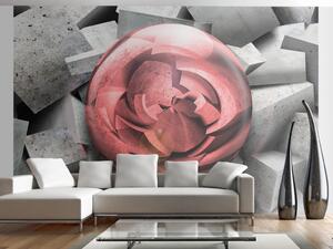 Fototapeta Abstraktní růže - pozadí z kousků šedého kamene s červenou koulí