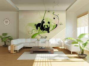 Fototapeta Asijská abstrakce - panda s bambusem ve vzoru na béžovém pozadí