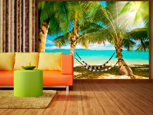 Fototapeta Tropická krajina - hamak zavěšený mezi palmami na pozadí moře