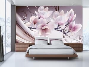 Fototapeta Jemná abstrakce - květy magnólie na růžovém pozadí s vzory
