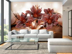 Fototapeta Ohnivé lilie - abstrakce s květy na osvětleném pozadí a vzory