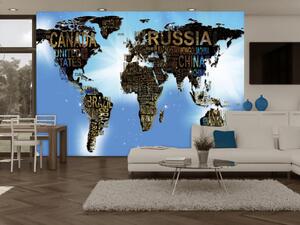 Fototapeta Svět na modrém pozadí - mapa světa s názvy zemí v angličtině