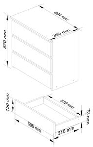 Moderní noční stolek CLAN60, bílý / bílý lesk