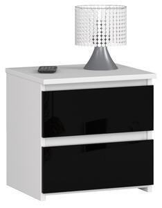 Moderní noční stolek CALIN40, bílý / černý lesk