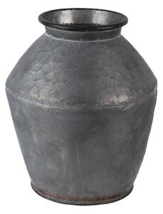 Šedá antik plechová dekorační váza Moisés - Ø 30*34 cm
