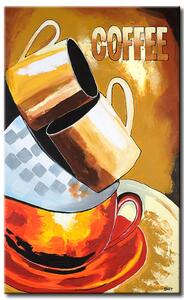Obraz Věž šálků (1-dílný) - retro motiv kávy na hnědém pozadí